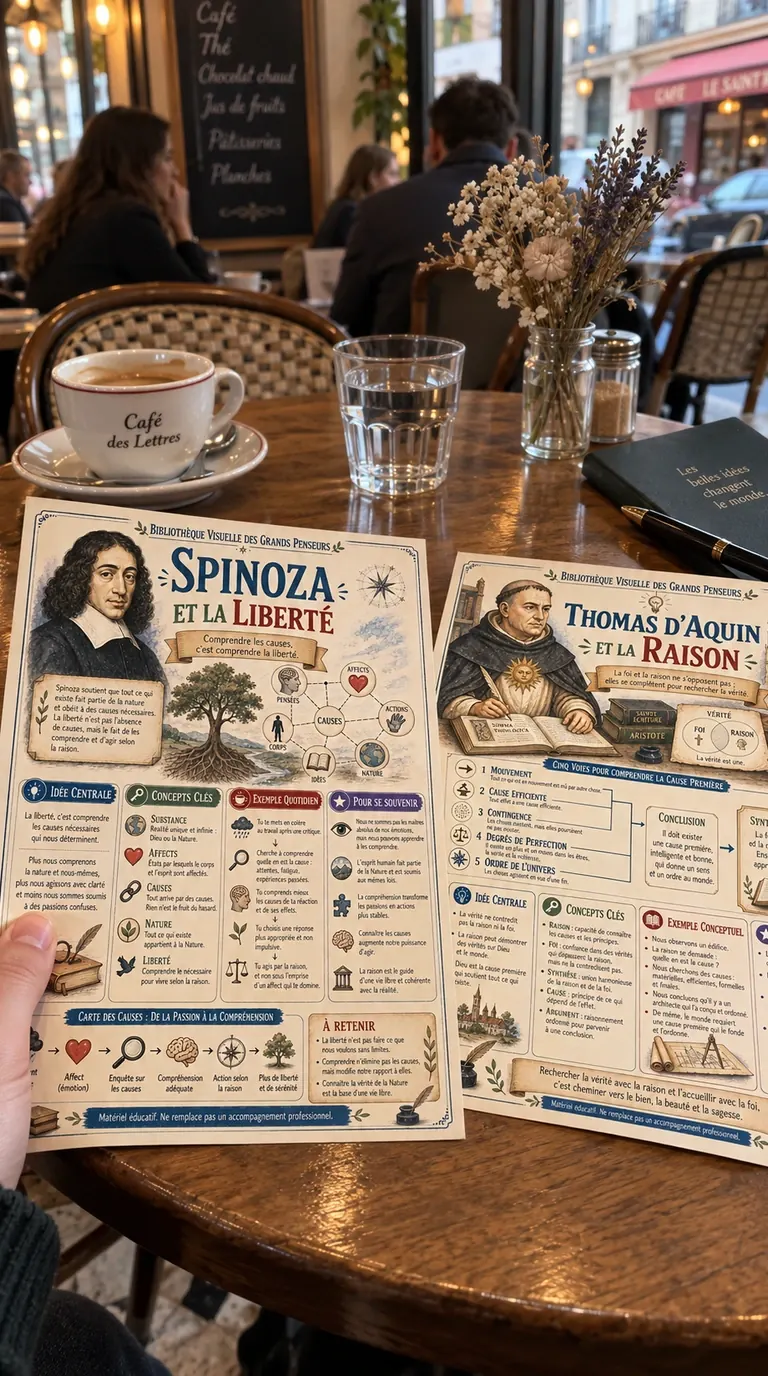 Pages françaises de philosophie utilisées dans un café